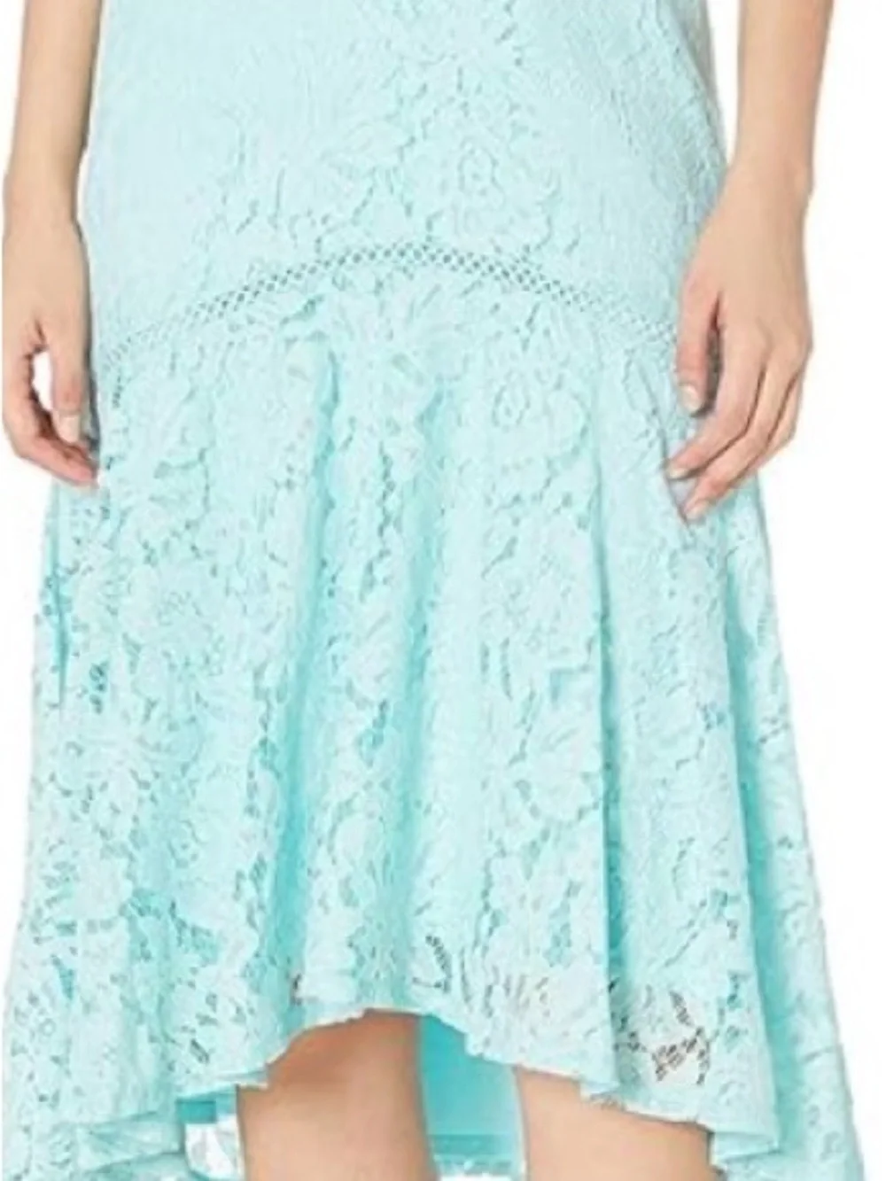 TAYLOR Sleeveless Lace High-Low Dress in Light Blue Sz 2